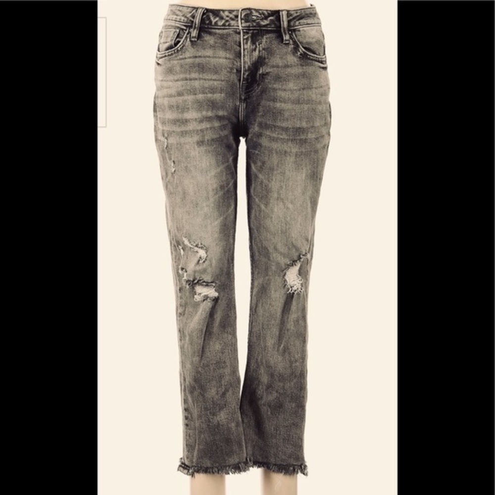 NWOT Vigoss Chelsea Skinny Distressed Jeans gray 27 waist